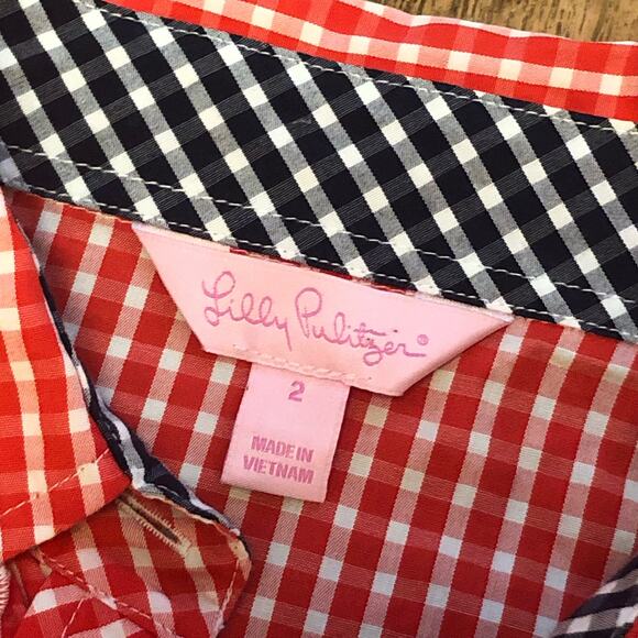 Lilly Pulitzer Red and White Gingham Plaid Long Sleeve Button Down Shirt Size 2 - Picture 14 of 15